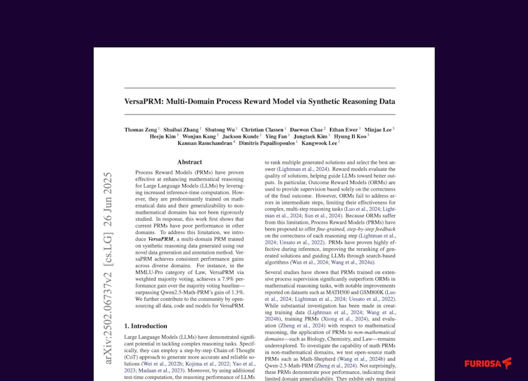The first page of the VersaPRM: Multi-Domain Process Reward Model via Synthetic Reasoning Data paper