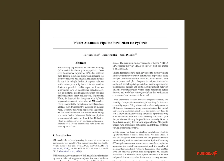 The first page of the Pfeife: Automatic Pipeline Parallelism for PyTorch paper